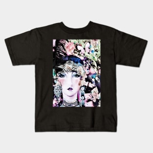 summer floral art deco flapper collage poster print 20s Kids T-Shirt